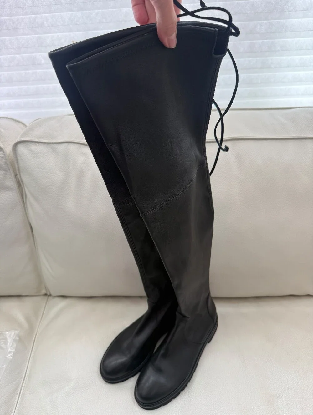 Stuart Weitzman Lowland Over-the-Knee Black Stretch Leather Boots